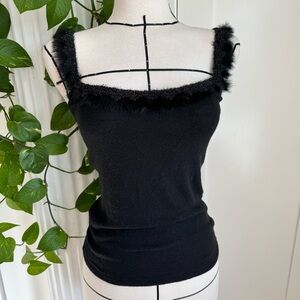 y2k Black Fur Trim Tank
